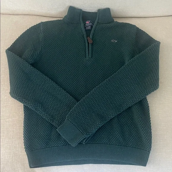Vineyard Vines Kids Forest Green Textured Half-Zip Sweater - Picture 1 of 3
